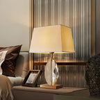 Luxury Crystal Bedside Lamp Beige Rectangle Shade