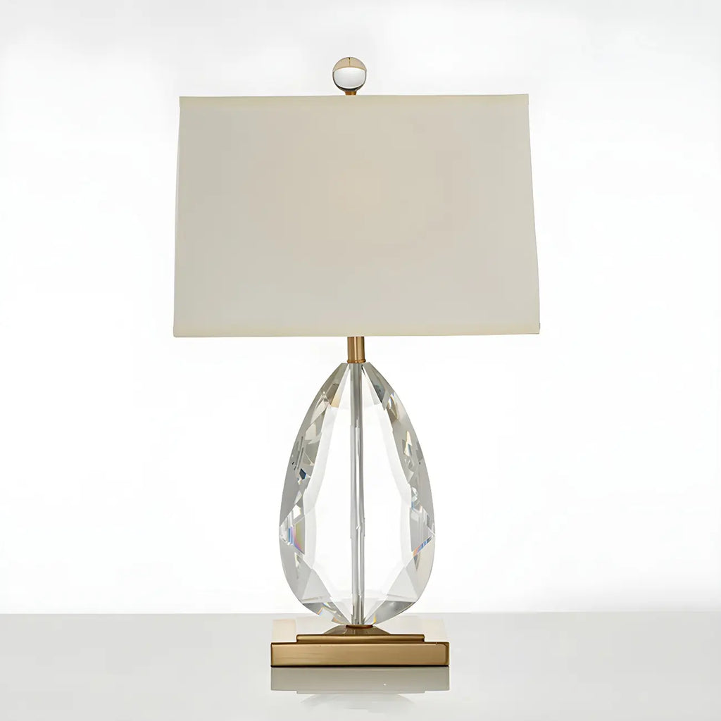 Luxury Crystal Bedside Lamp Beige Rectangle Shade