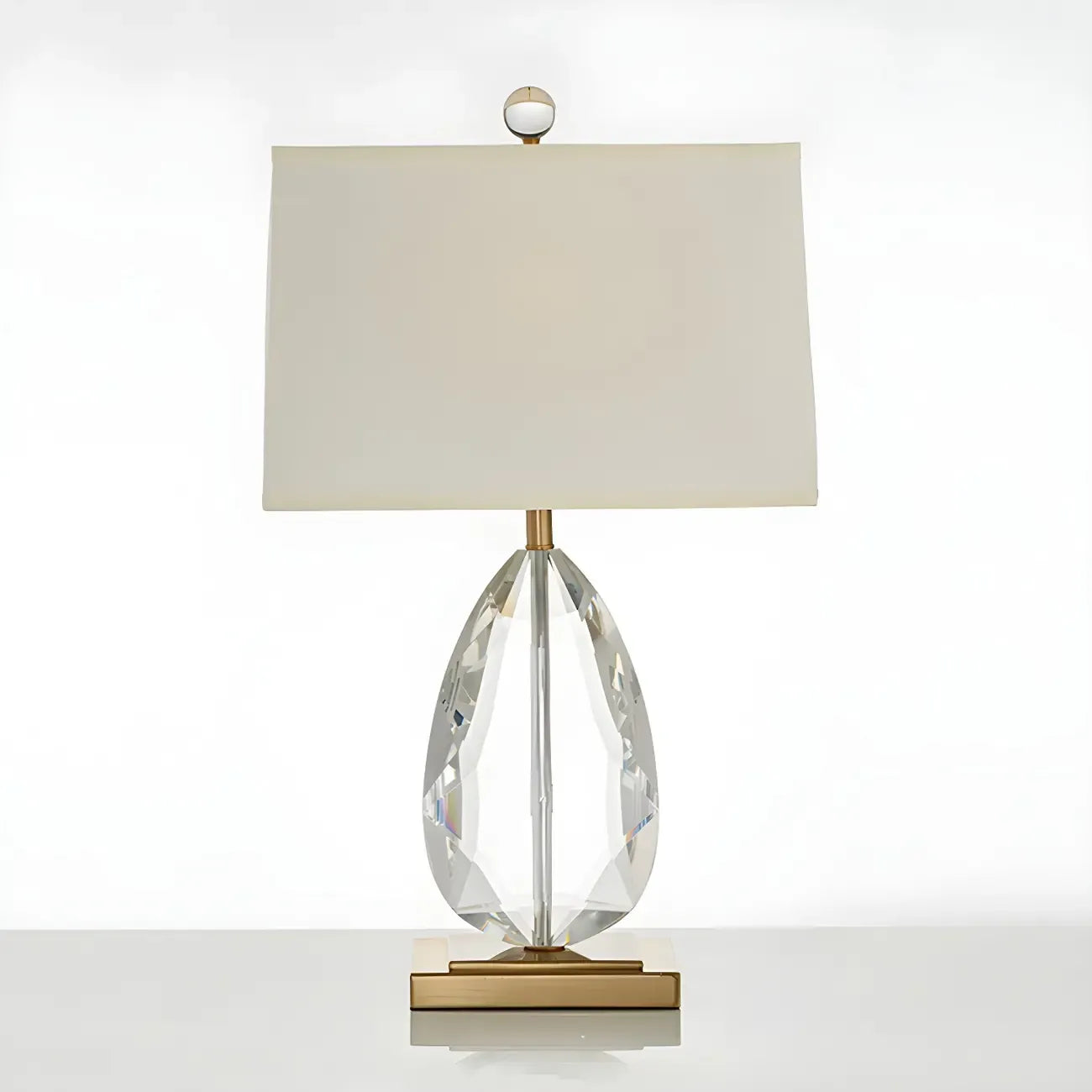 Luxury Crystal Bedside Lamp Beige Rectangle Shade