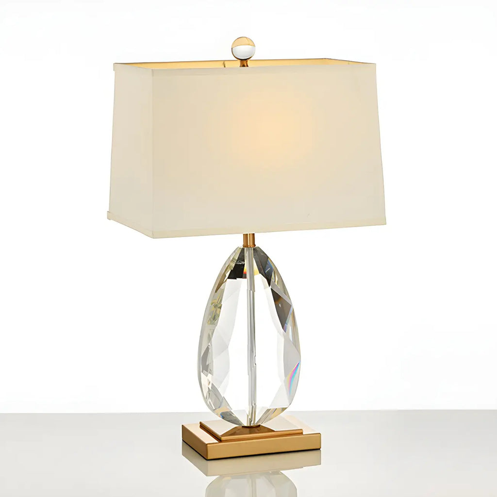 Luxury Crystal Bedside Lamp Beige Rectangle Shade