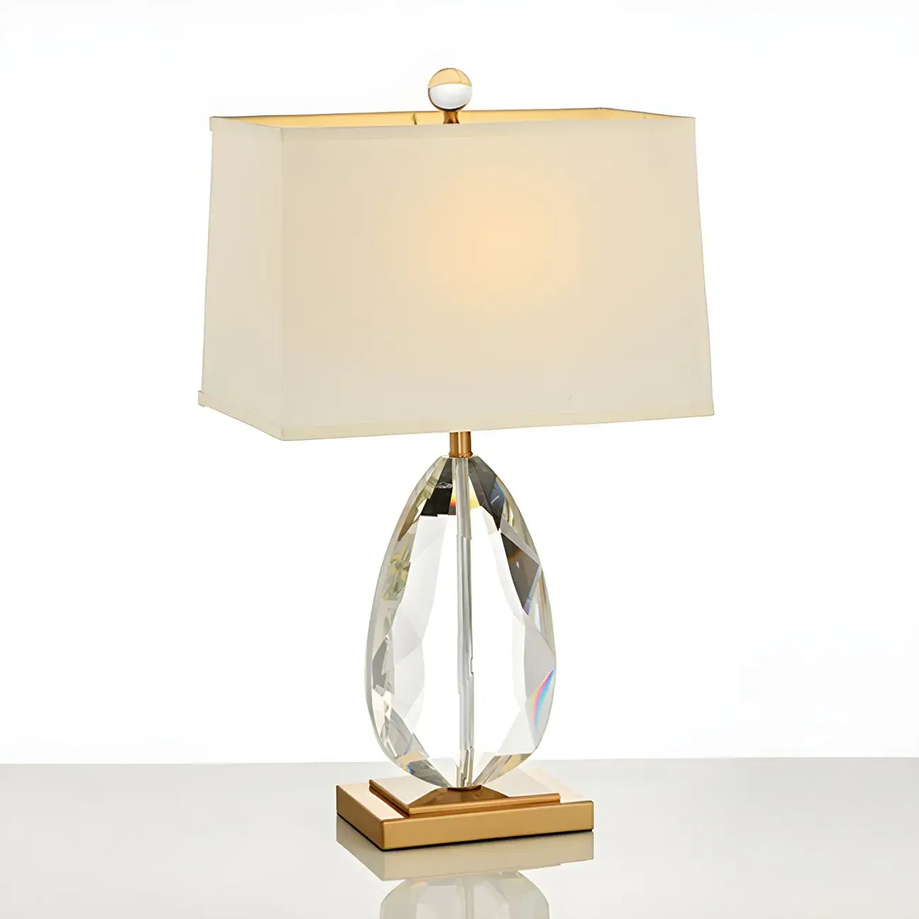 Luxury Crystal Bedside Lamp Beige Rectangle Shade
