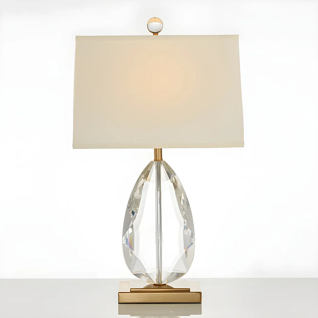 Luxury Crystal Bedside Lamp Beige Rectangle Shade