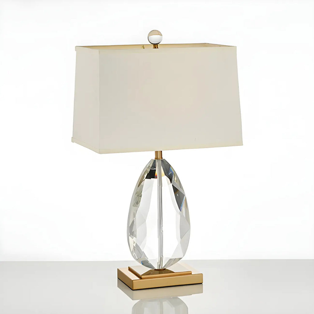 Luxury Crystal Bedside Lamp Beige Rectangle Shade