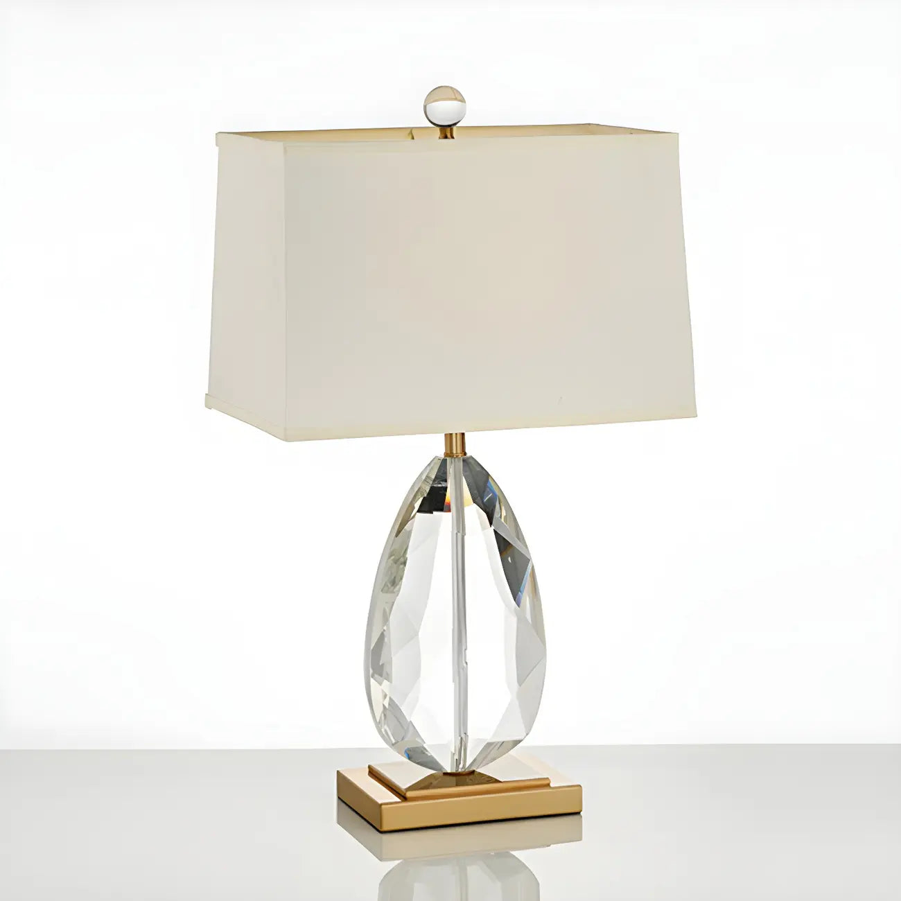 Luxury Crystal Bedside Lamp Beige Rectangle Shade