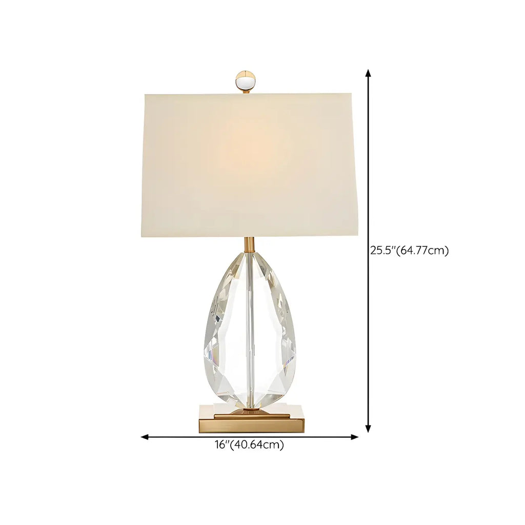 Luxury Crystal Bedside Lamp Beige Rectangle Shade