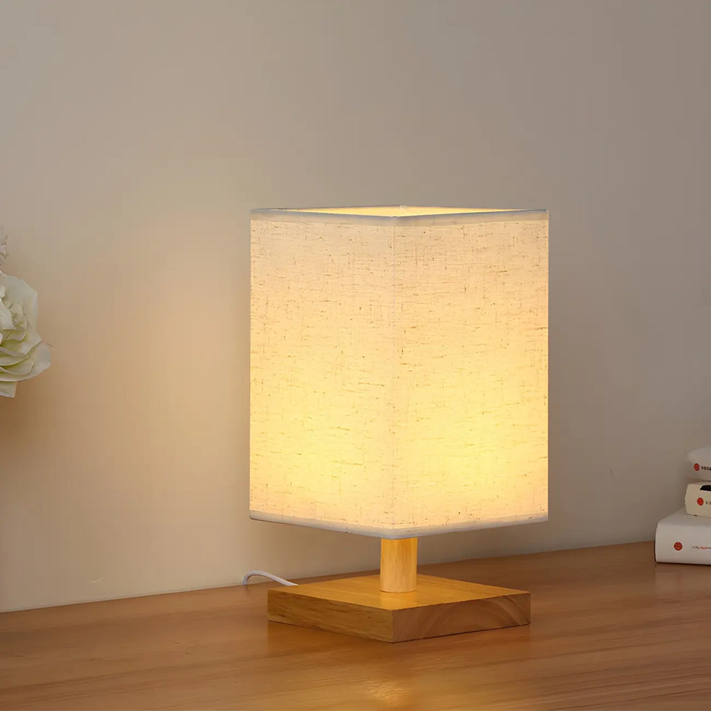 Rustic Rectangle Wooden Table Lamp for Bedroom