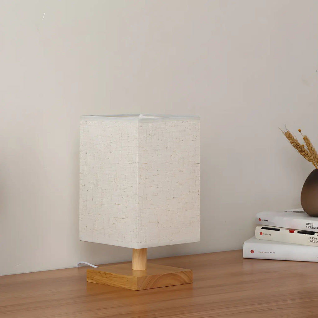 Rustic Rectangle Wooden Table Lamp for Bedroom