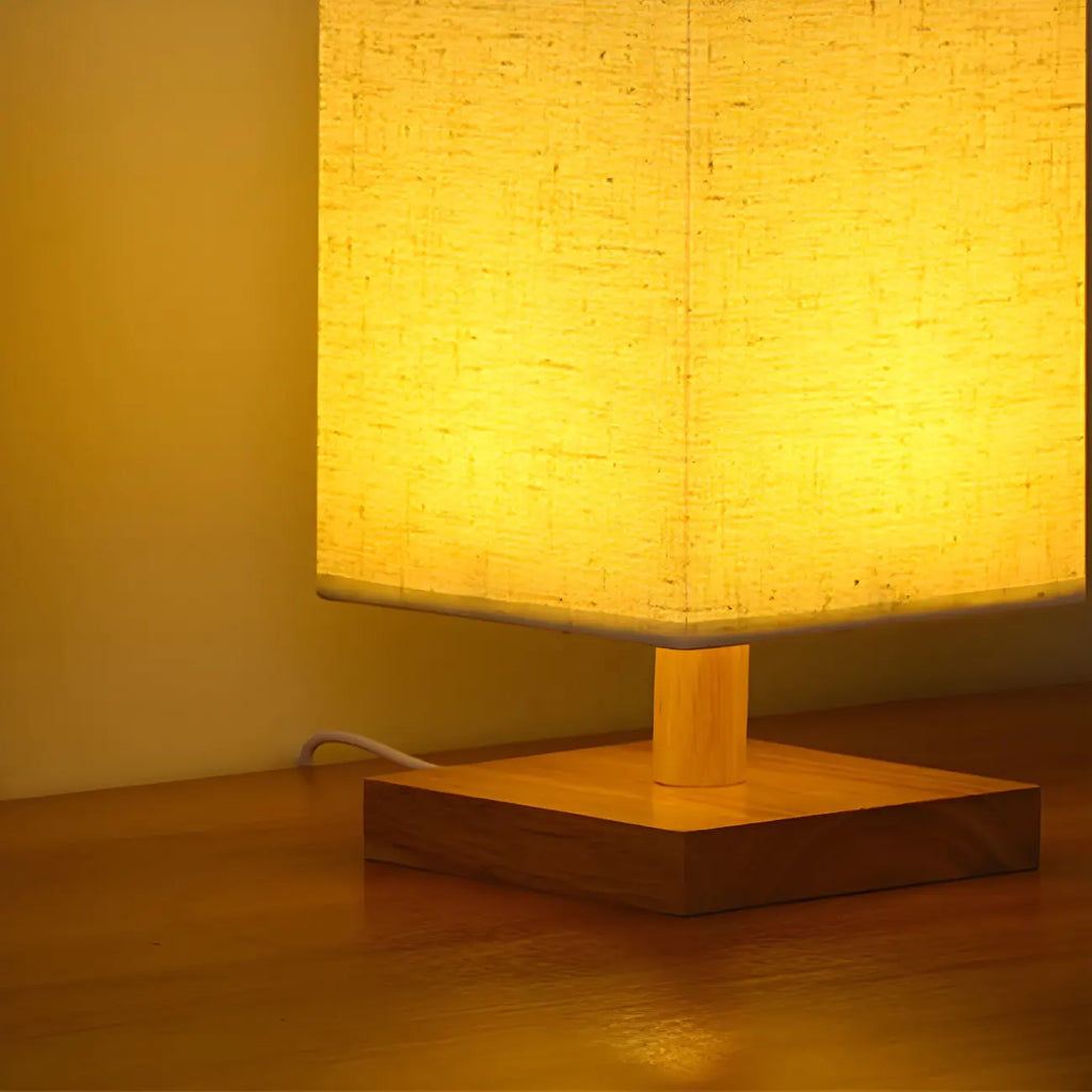 Rustic Rectangle Wooden Table Lamp for Bedroom