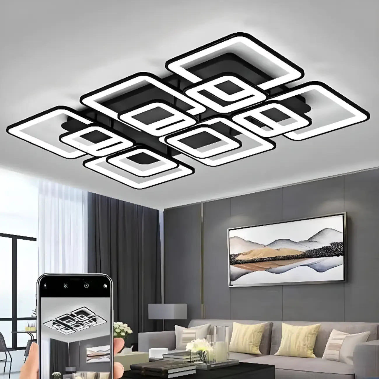 Square LED Semi Flush Ceiling Light Fixture for Living Room