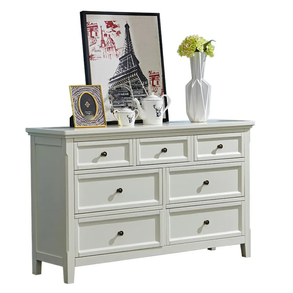 Contemporary White Wooden Double Dresser
