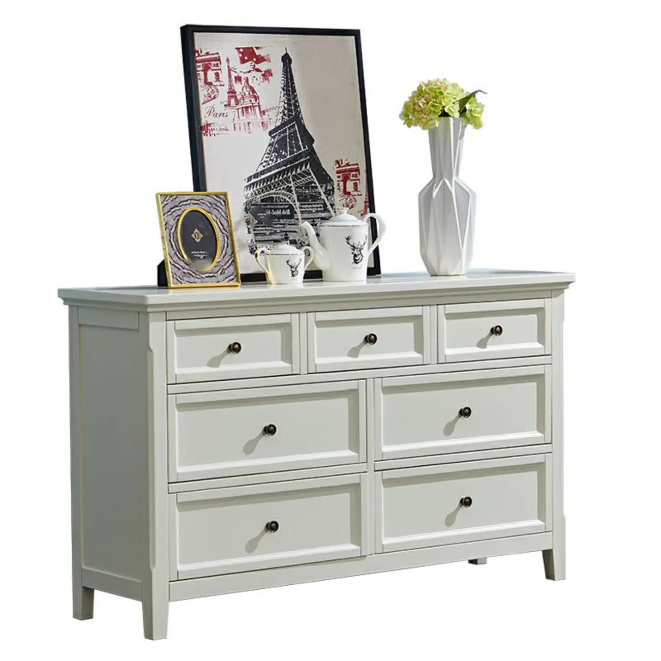 Contemporary White Wooden Double Dresser