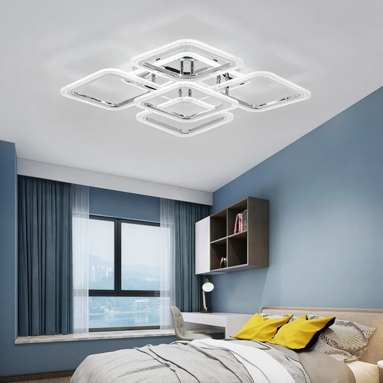 Modern Square LED Semi-Flush Ceiling Light for Living Room