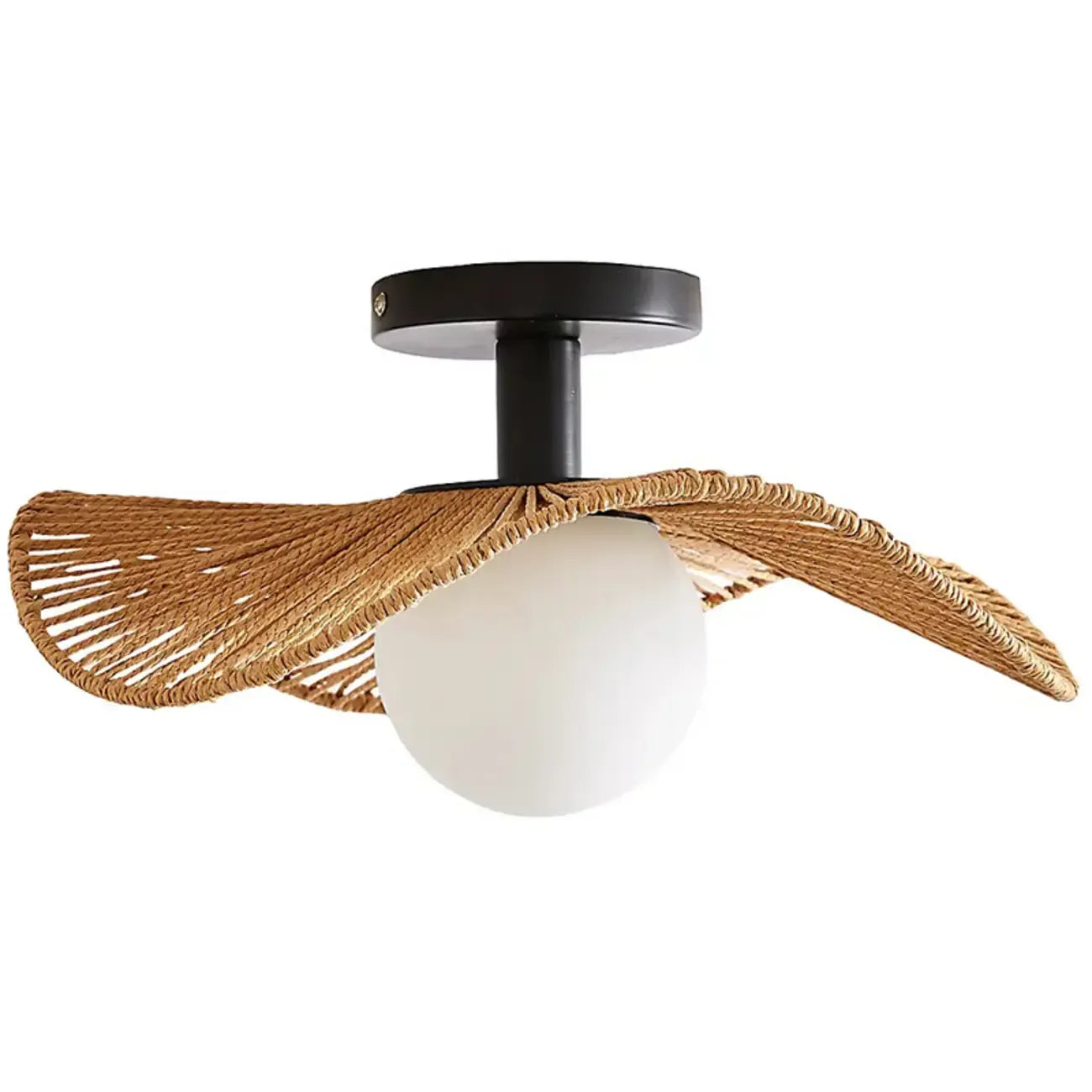 Oriental LED Semi-Flush Ceiling Light with Rattan Shade