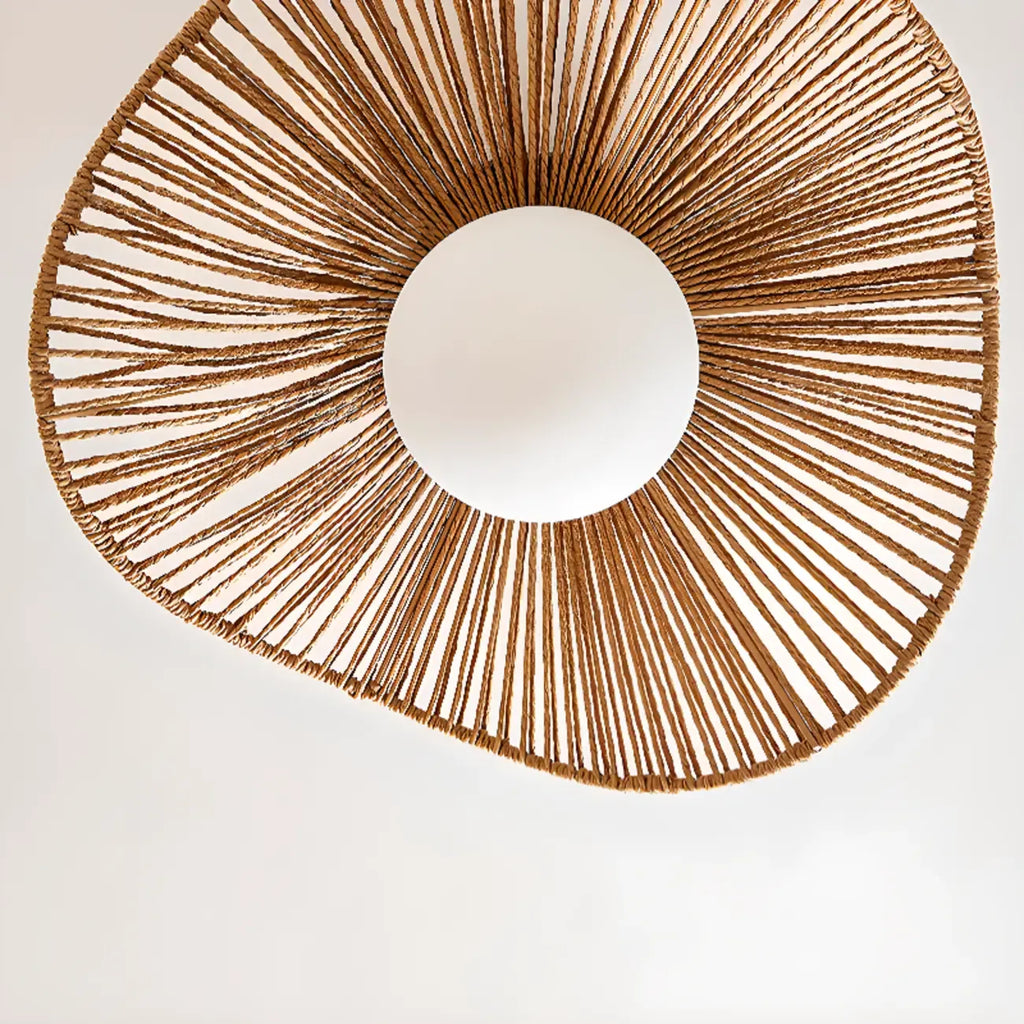 Oriental LED Semi-Flush Ceiling Light with Rattan Shade