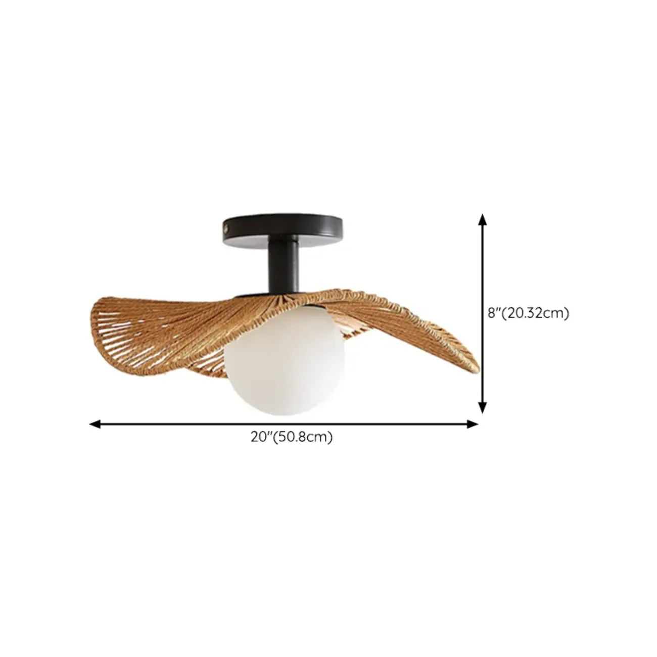 Oriental LED Semi-Flush Ceiling Light with Rattan Shade