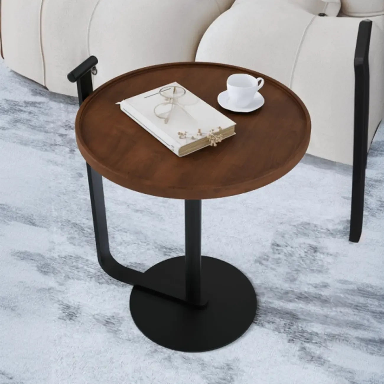 Minimalist Round Steel Base Coffee Table for Living Room