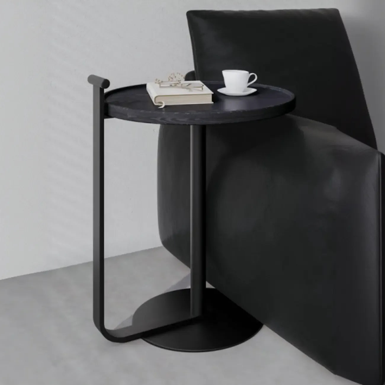 Minimalist Round Steel Base Coffee Table for Living Room