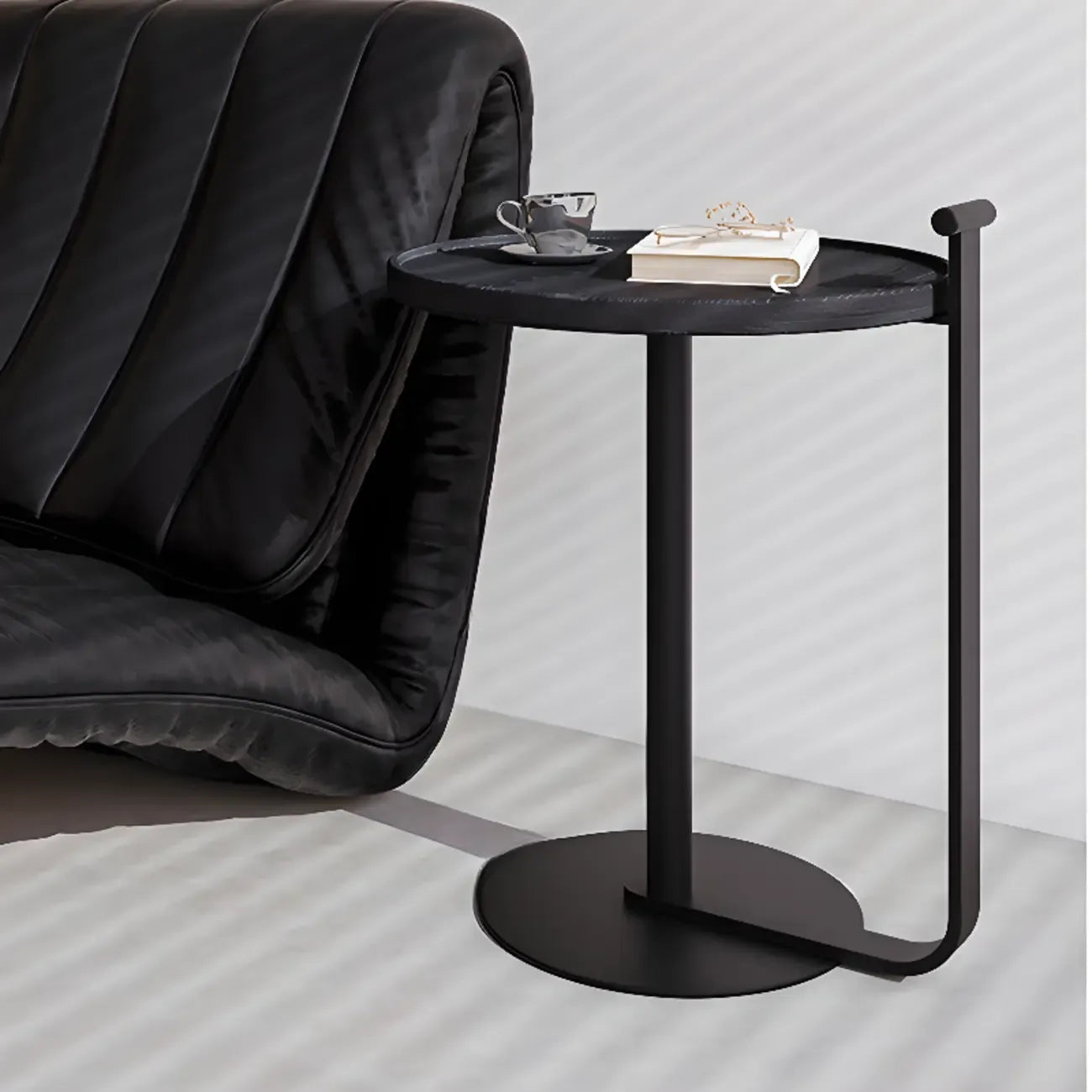 Minimalist Round Steel Base Coffee Table for Living Room