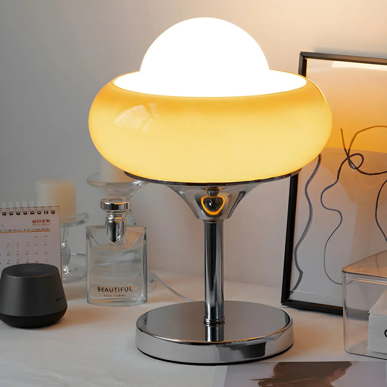 Simple Orange Globe Glass Table Lamp for Residential