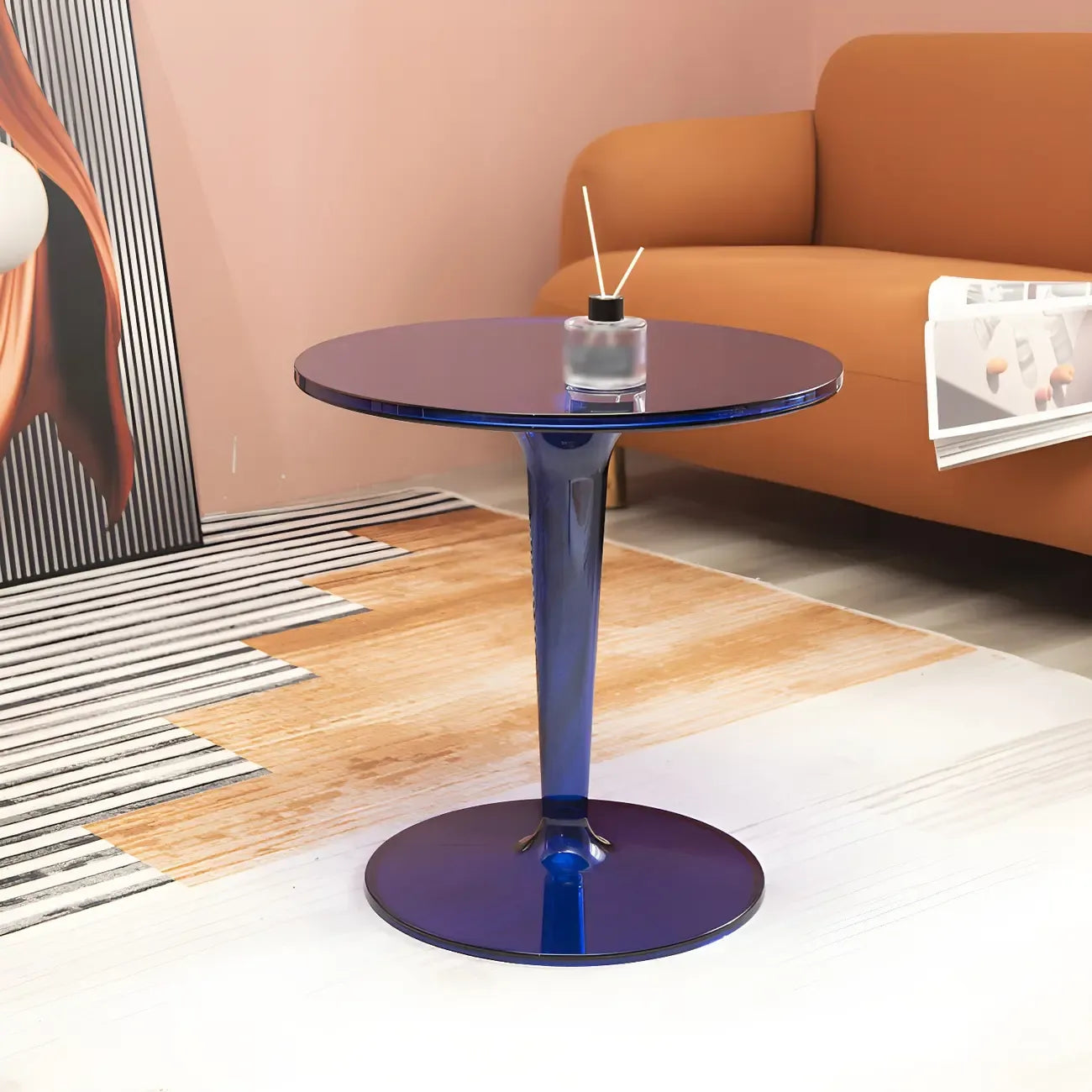 Minimalist Round White Acrylic Side Table for Living Room
