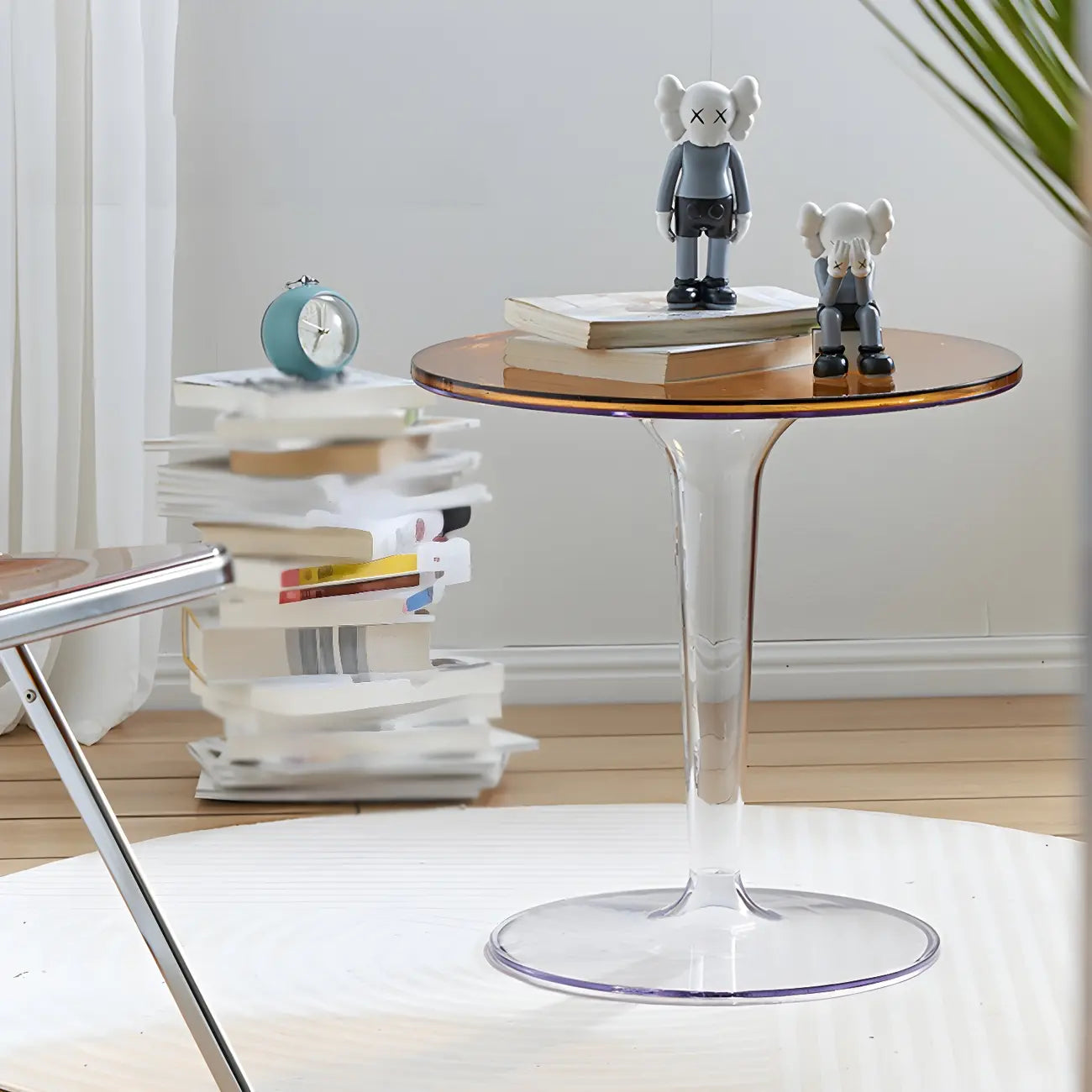 Minimalist Round White Acrylic Side Table for Living Room