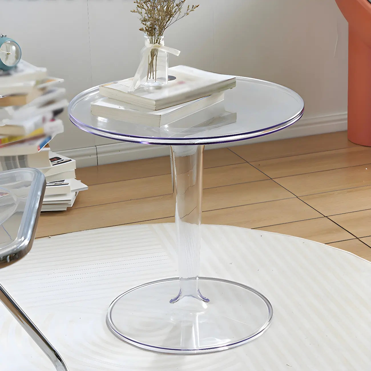 Minimalist Round White Acrylic Side Table for Living Room