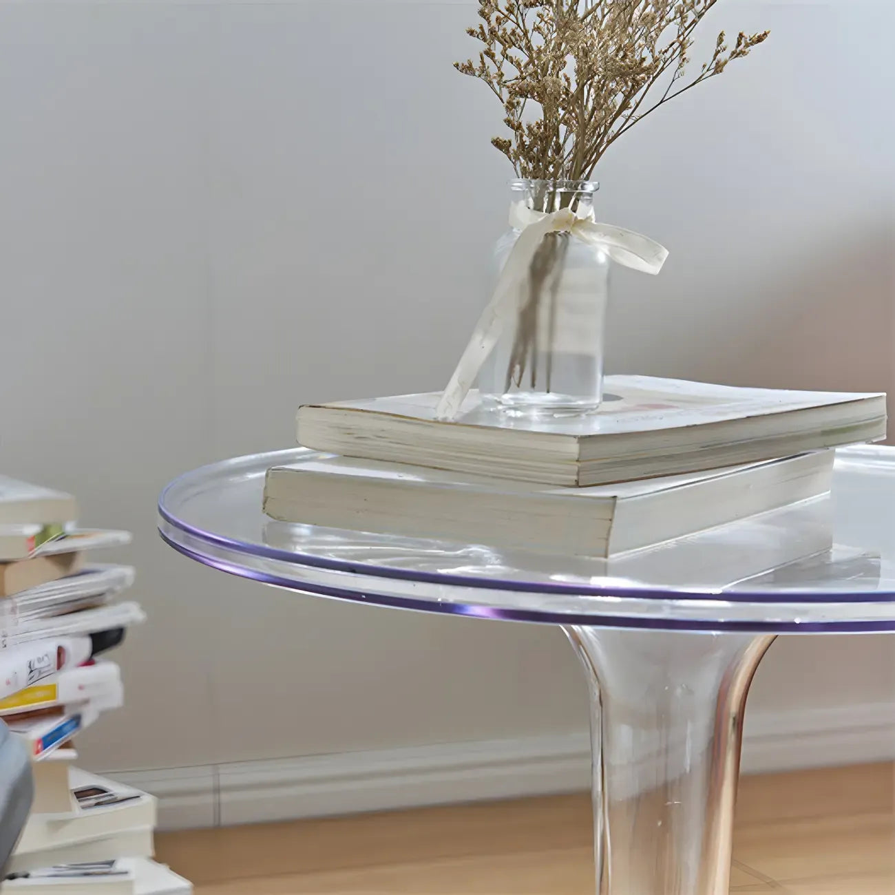 Minimalist Round White Acrylic Side Table for Living Room