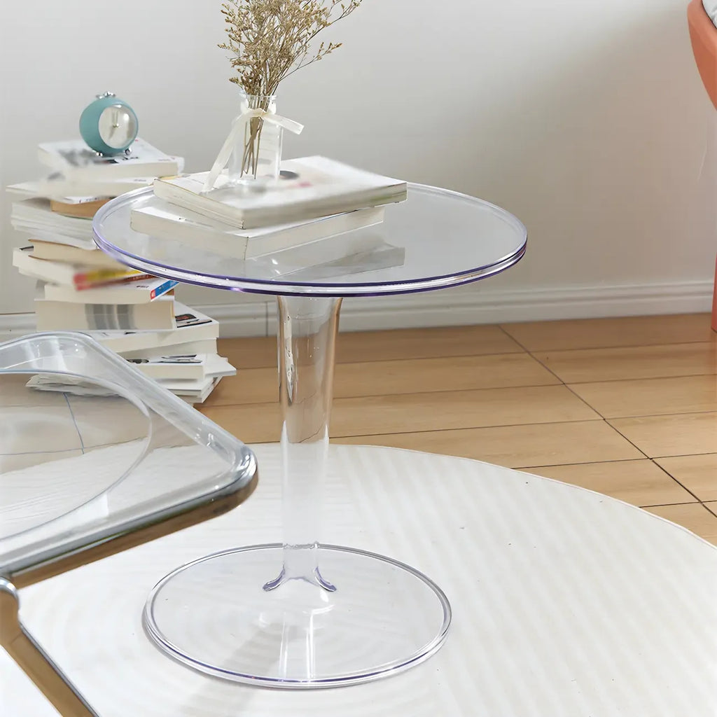 Minimalist Round White Acrylic Side Table for Living Room