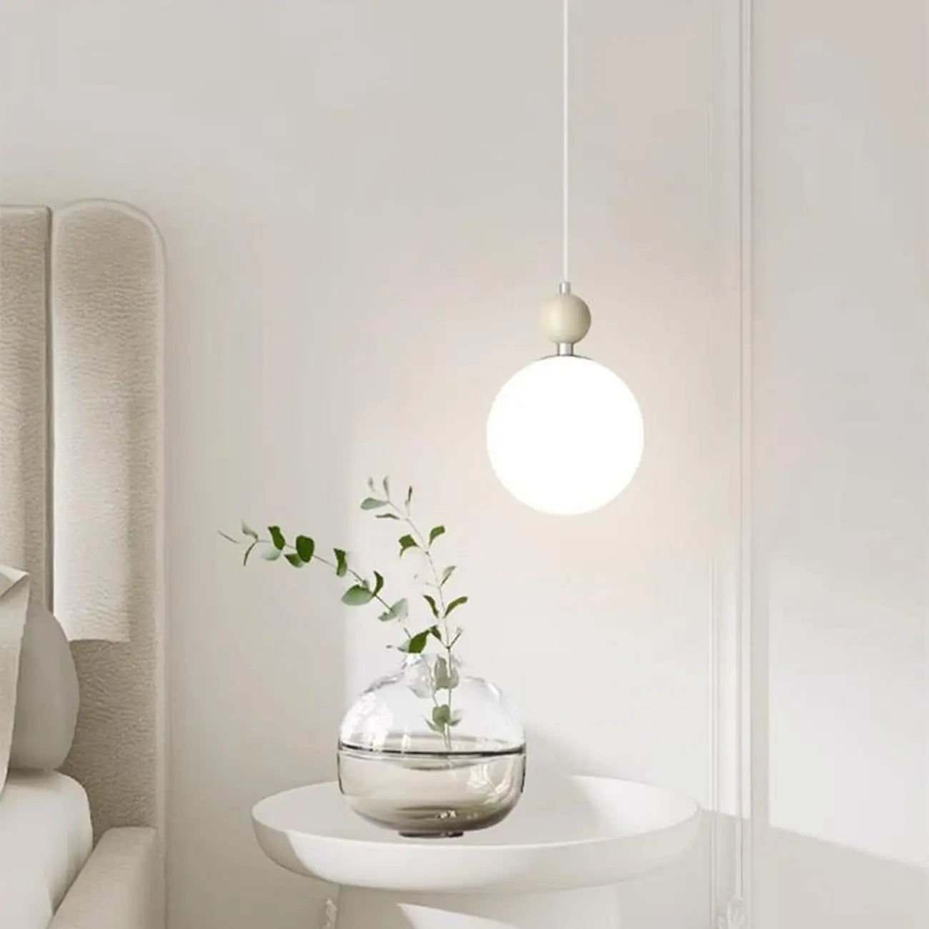 Elegant Milky Glass Globe LED Pendant Light with Bead Detail