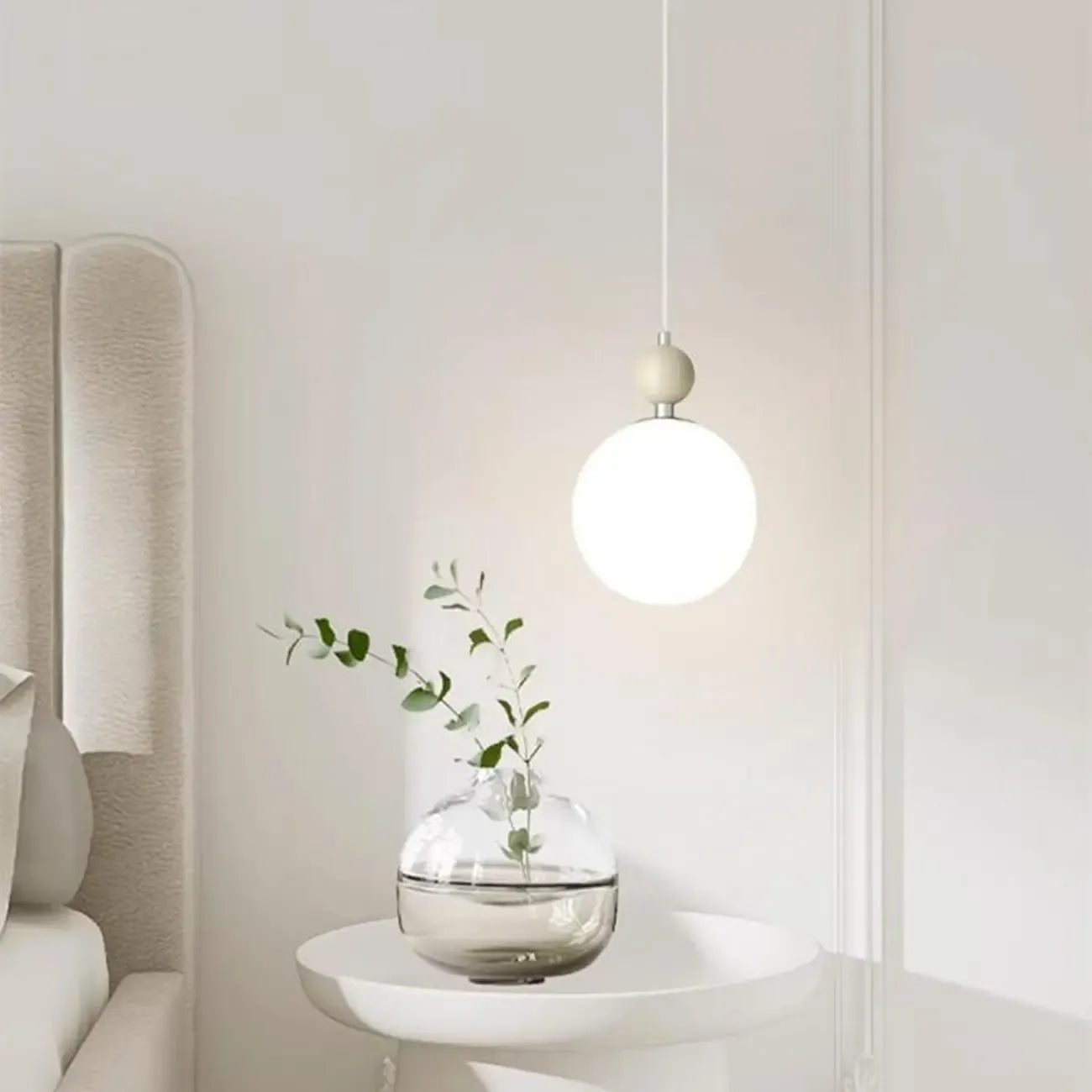 Elegant Milky Glass Globe LED Pendant Light with Bead Detail