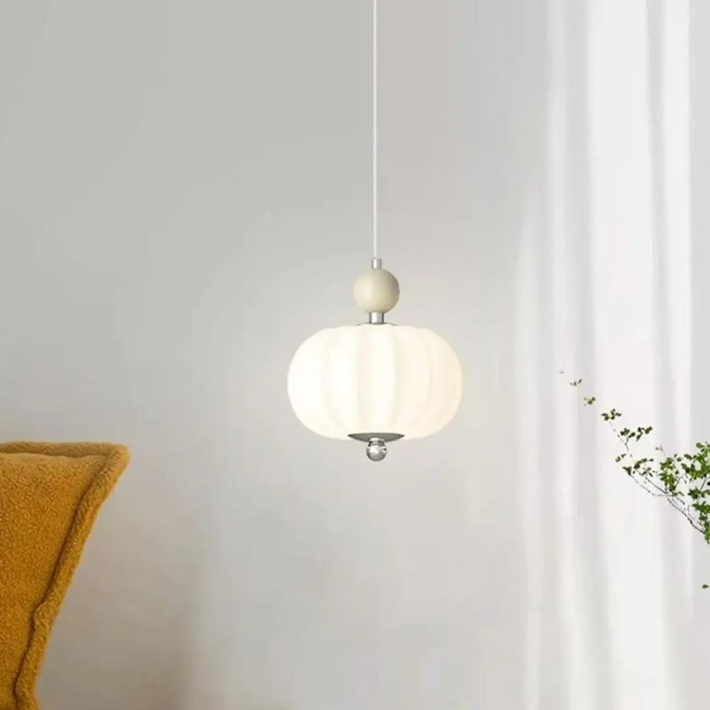 Elegant Milky Glass Globe LED Pendant Light with Bead Detail