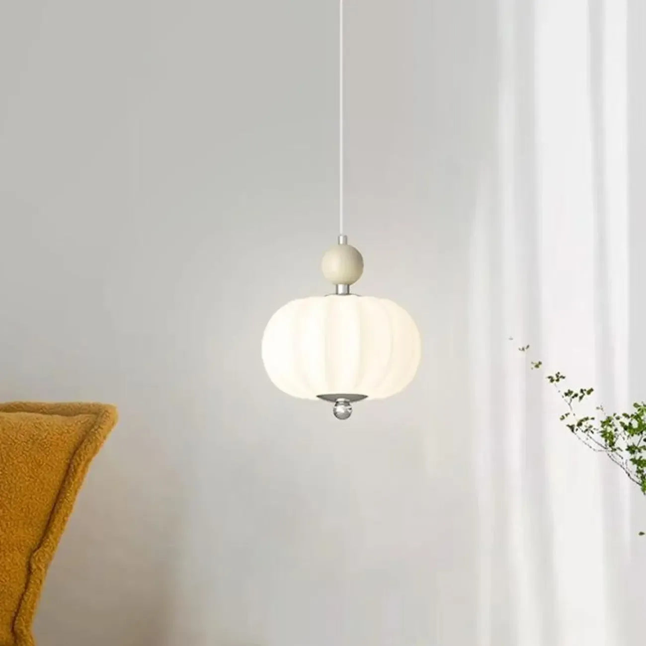 Elegant Milky Glass Globe LED Pendant Light with Bead Detail