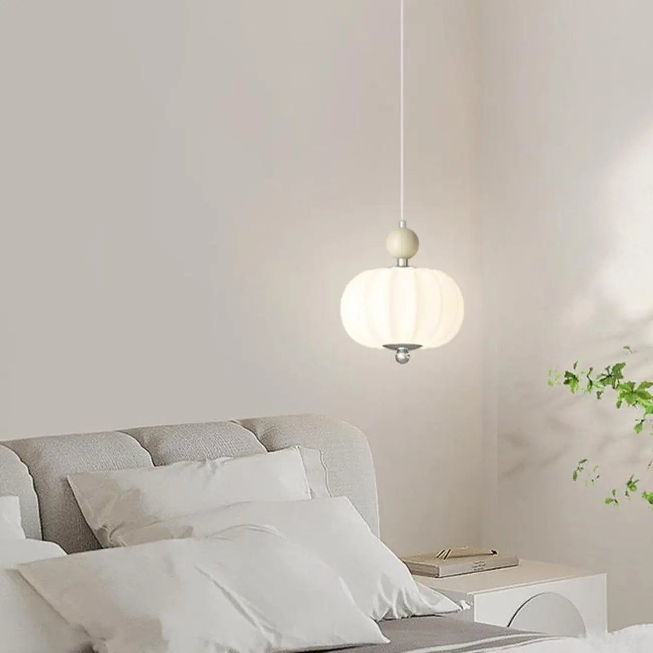 Elegant Milky Glass Globe LED Pendant Light with Bead Detail