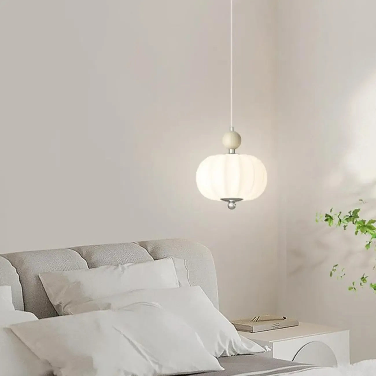 Elegant Milky Glass Globe LED Pendant Light with Bead Detail