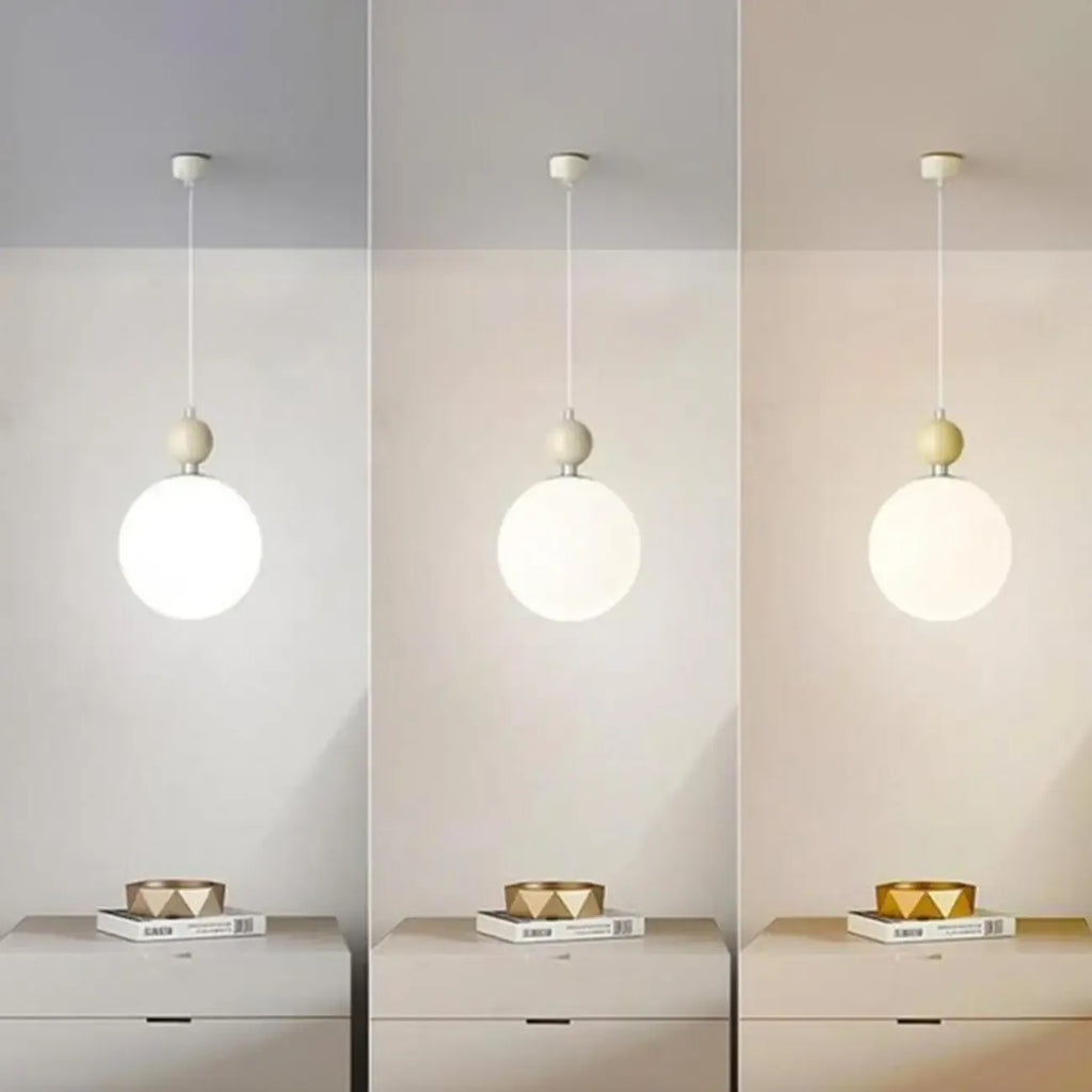 Elegant Milky Glass Globe LED Pendant Light with Bead Detail