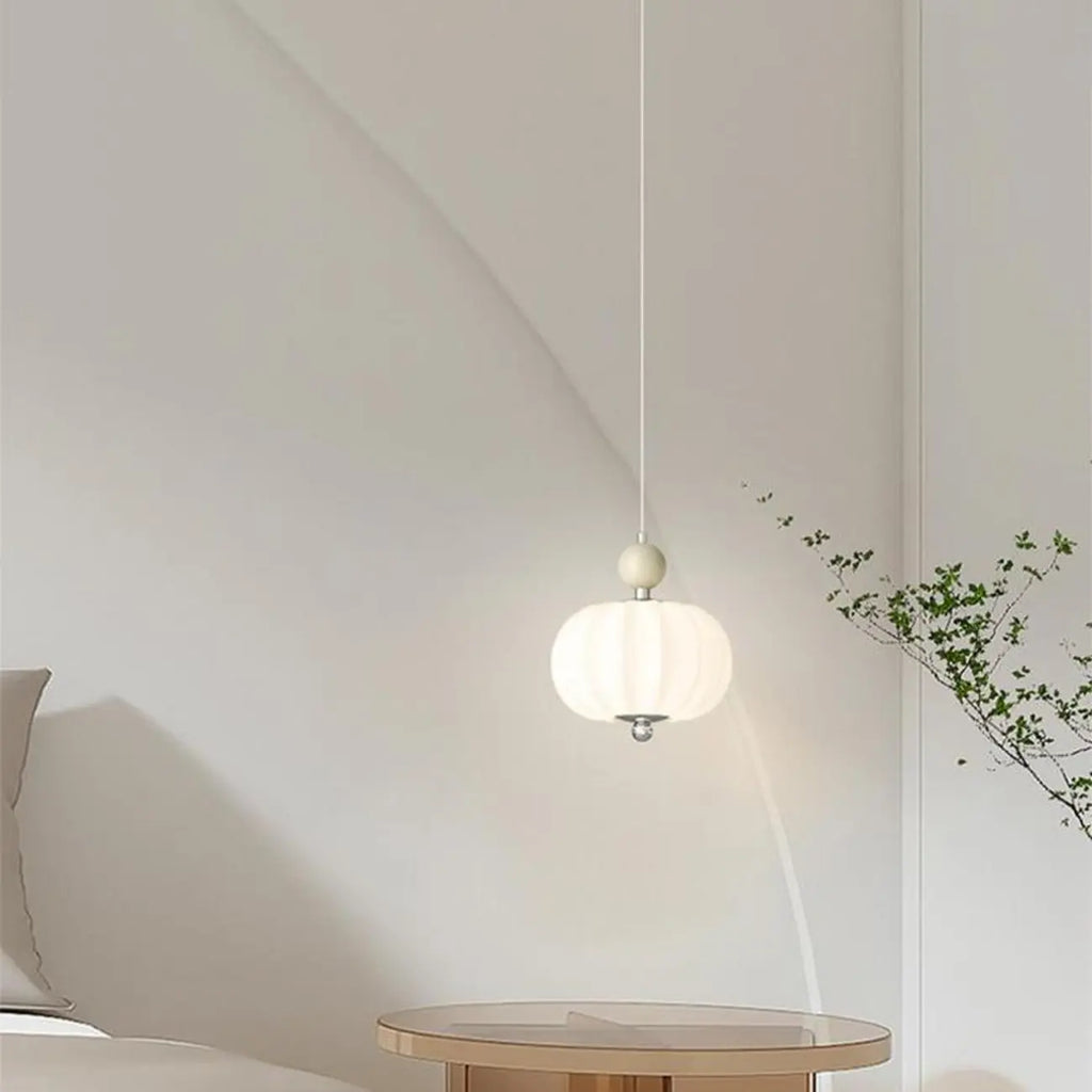 Elegant Milky Glass Globe LED Pendant Light with Bead Detail