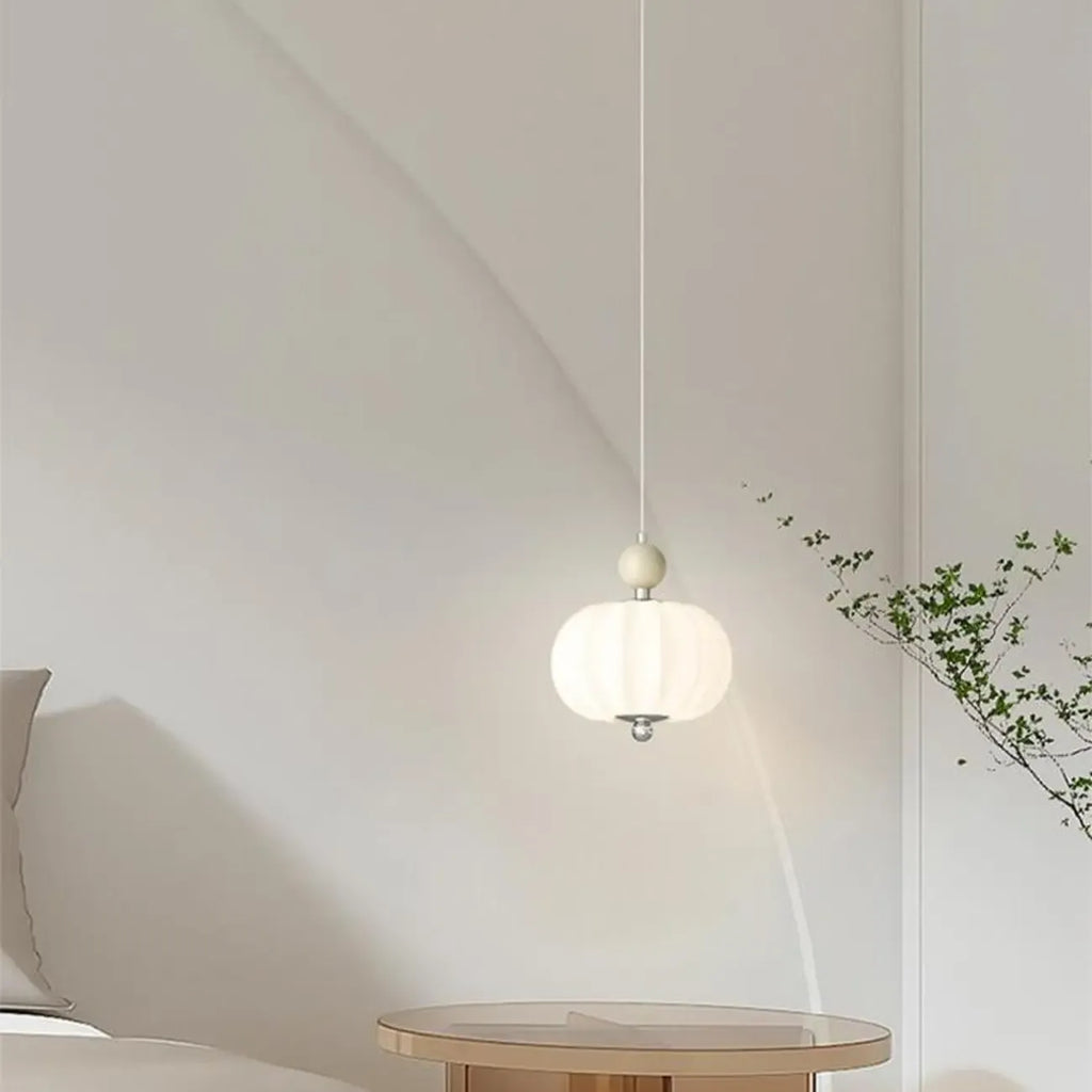 Elegant Milky Glass Globe LED Pendant Light with Bead Detail
