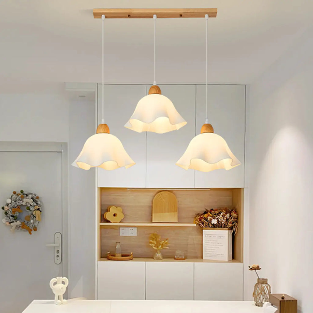 3 Light Milky Glass Floral LED Pendant Light for Dining Room
