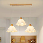 3 Light Milky Glass Floral LED Pendant Light for Dining Room