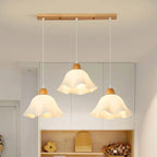 3 Light Milky Glass Floral LED Pendant Light for Dining Room