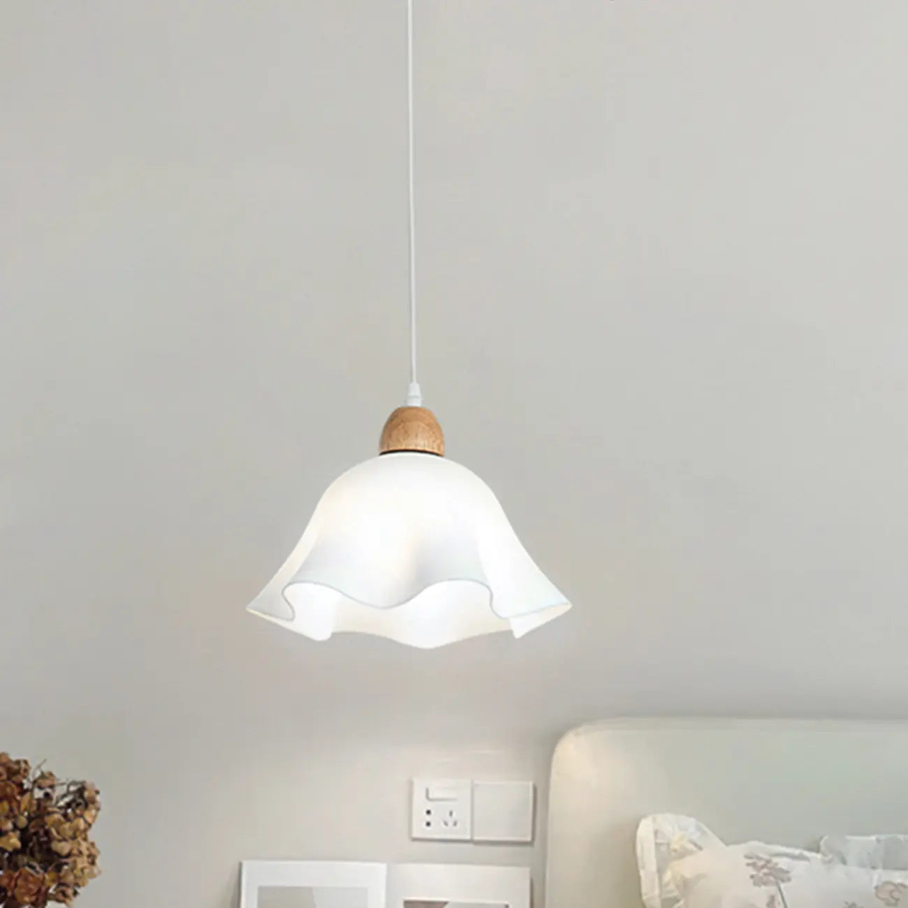 3 Light Milky Glass Floral LED Pendant Light for Dining Room