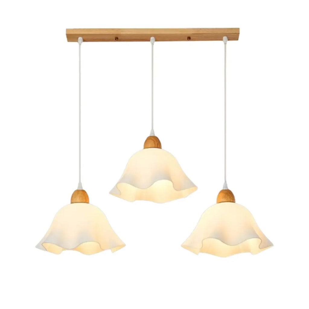 3 Light Milky Glass Floral LED Pendant Light for Dining Room