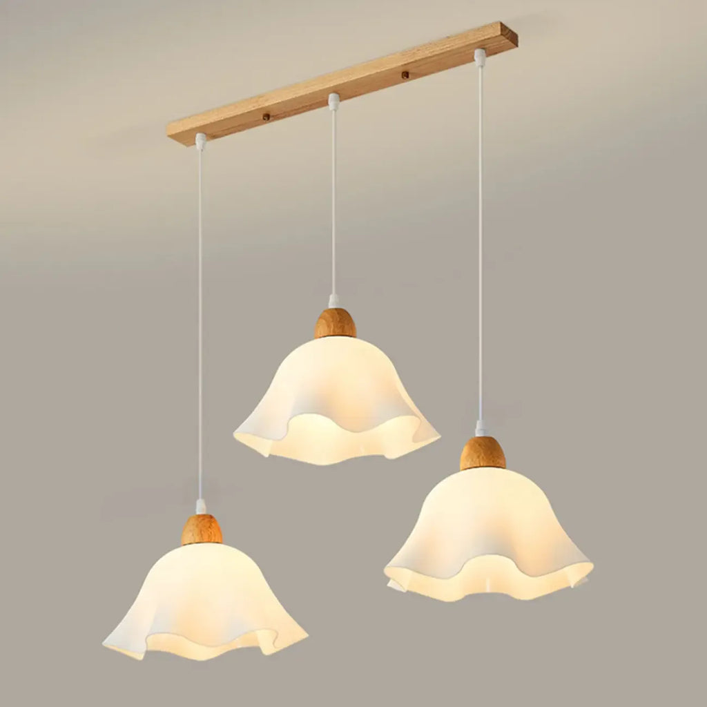 3 Light Milky Glass Floral LED Pendant Light for Dining Room