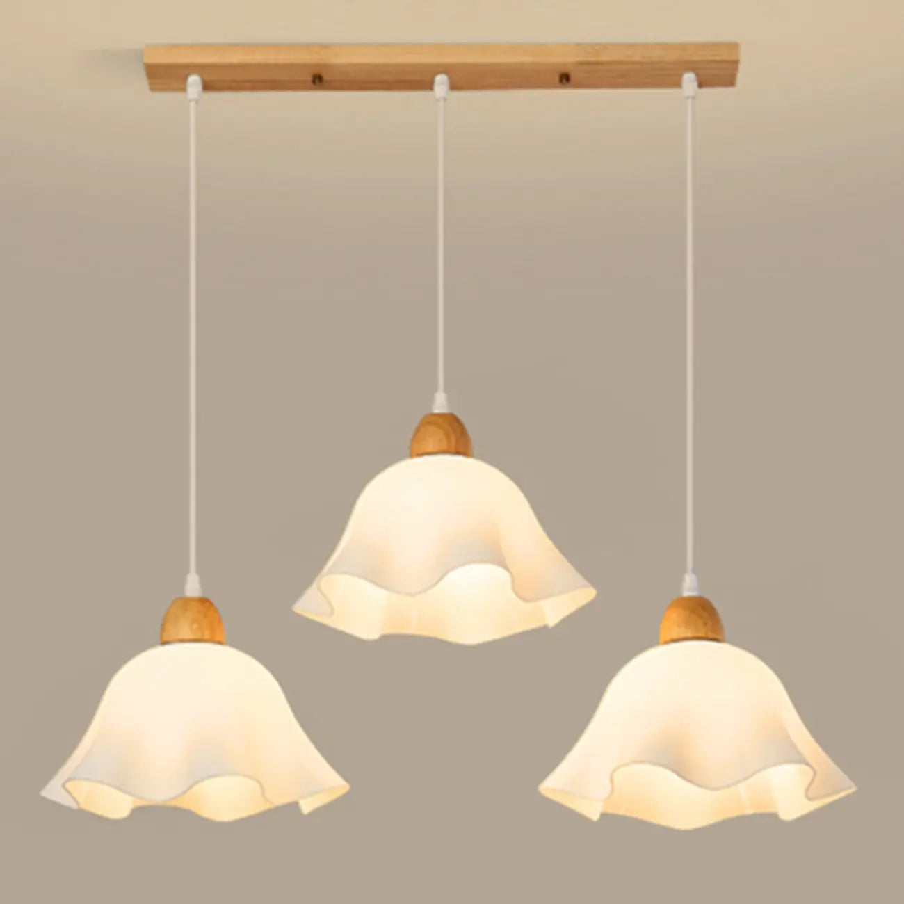 3 Light Milky Glass Floral LED Pendant Light for Dining Room