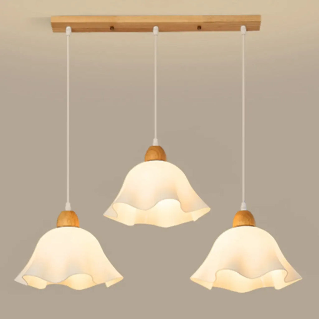 3 Light Milky Glass Floral LED Pendant Light for Dining Room