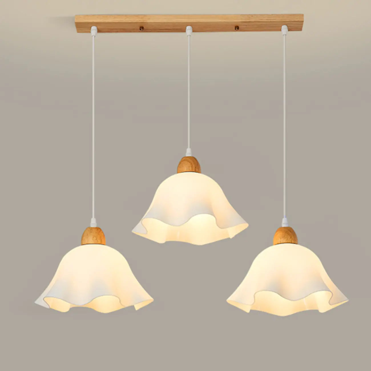 3 Light Milky Glass Floral LED Pendant Light for Dining Room