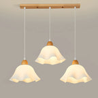 3 Light Milky Glass Floral LED Pendant Light for Dining Room