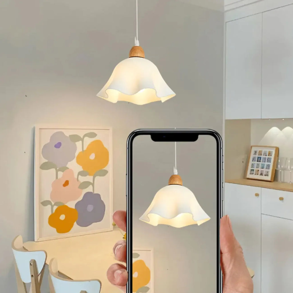 3 Light Milky Glass Floral LED Pendant Light for Dining Room