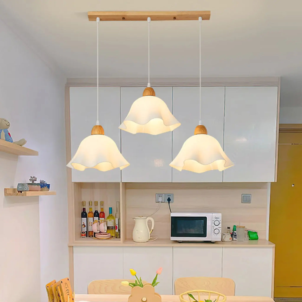 3 Light Milky Glass Floral LED Pendant Light for Dining Room