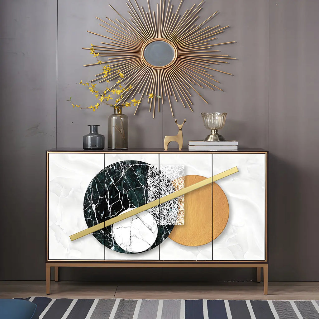 Contemporary White Wooden Sideboard with Gold Accents